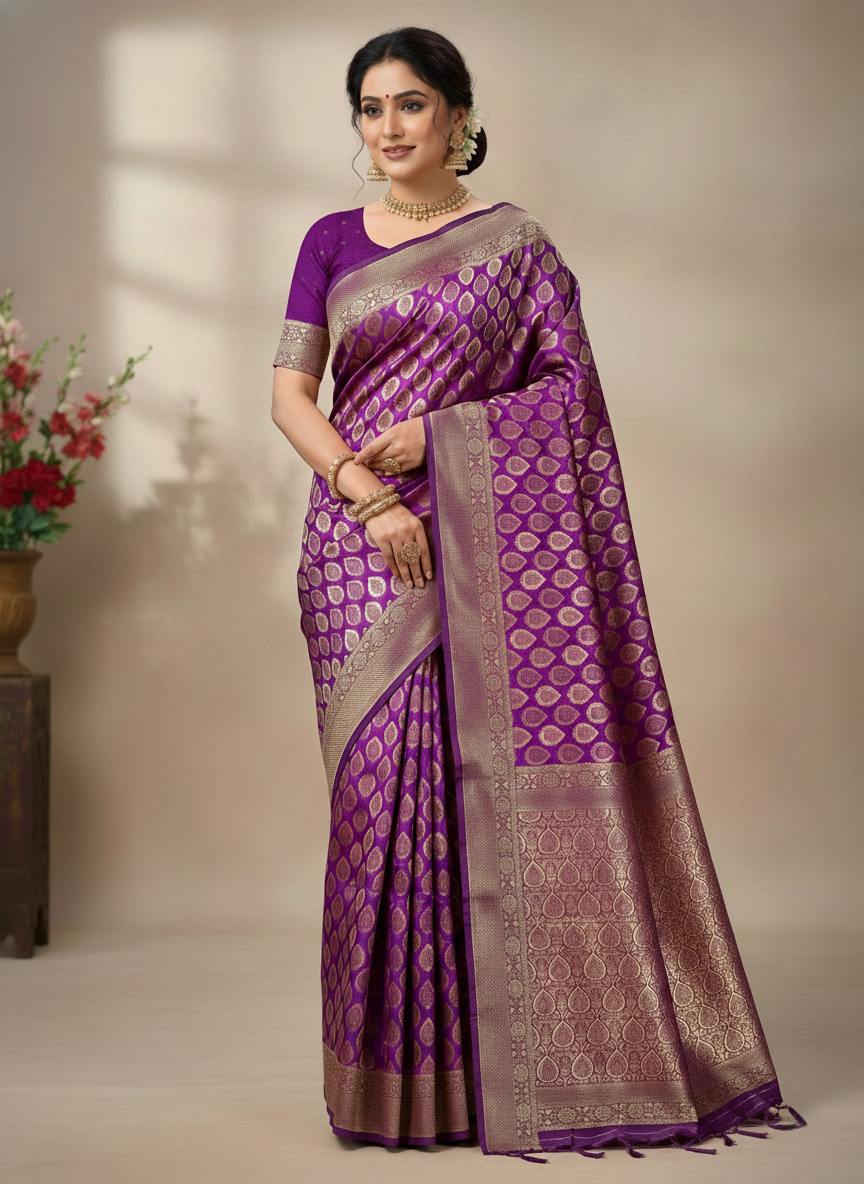 Beautiful Jaquard Saree For Women - Indigo