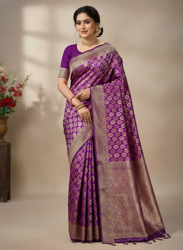 Beautiful Jaquard Saree For Women - Indigo
