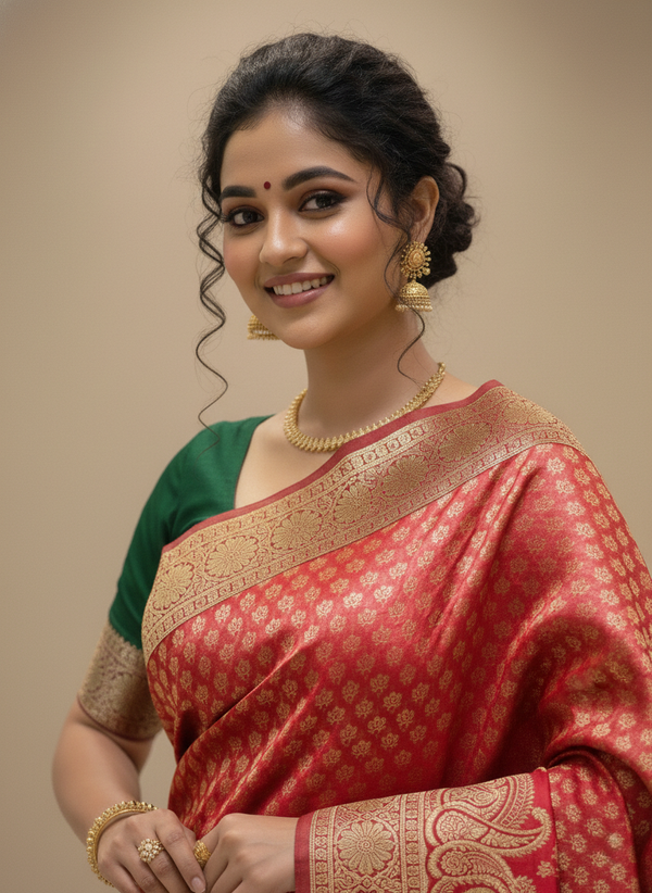 Beautiful Jaquard Saree For Women - Red