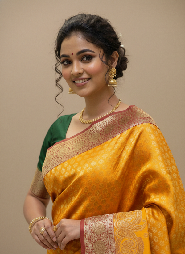 Beautiful Jaquard Saree For Women - Mustard