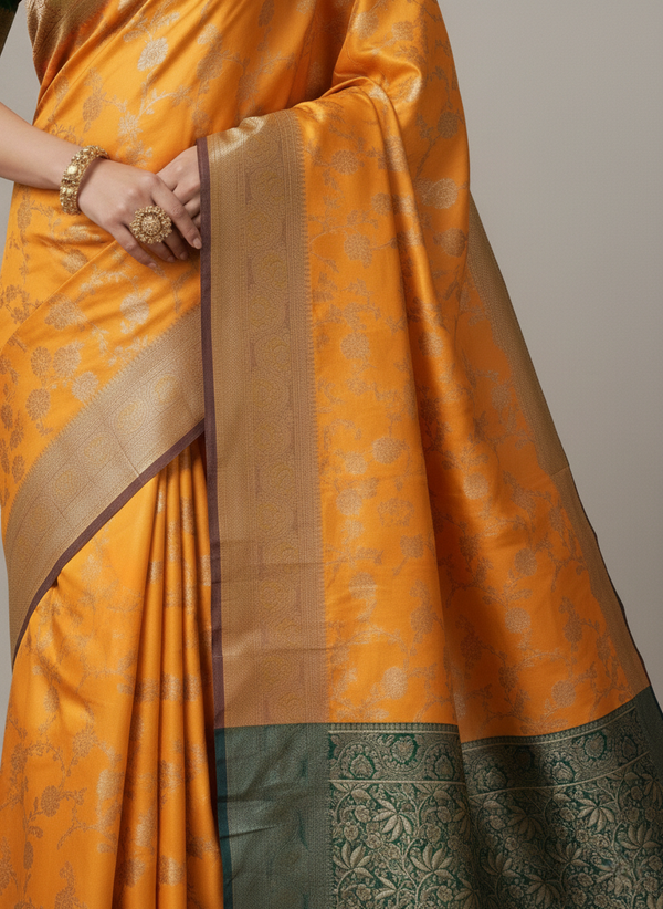 Beautiful Jaquard Saree For Women - Mustard