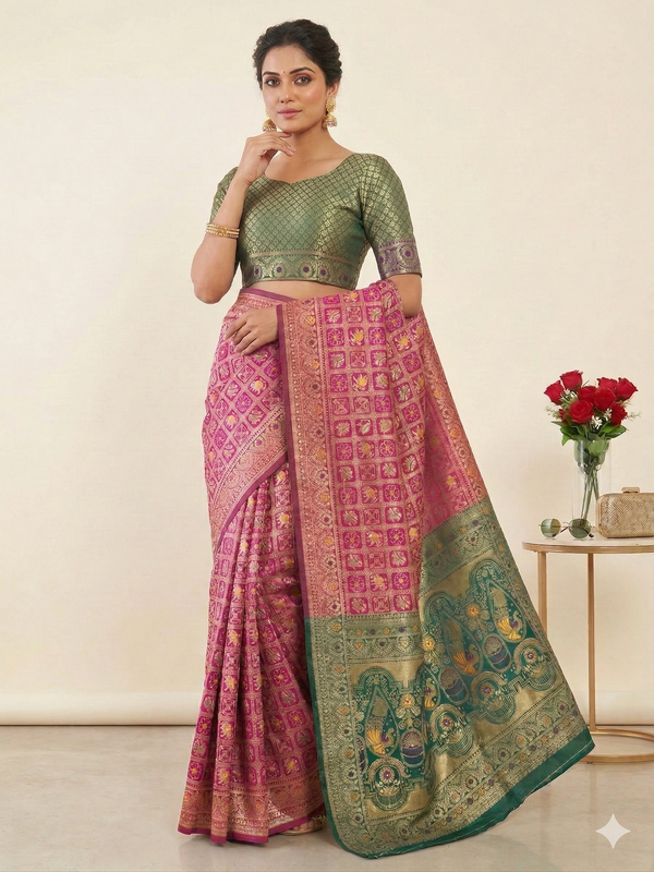 Beautiful Jaquard Saree For Women - Pink