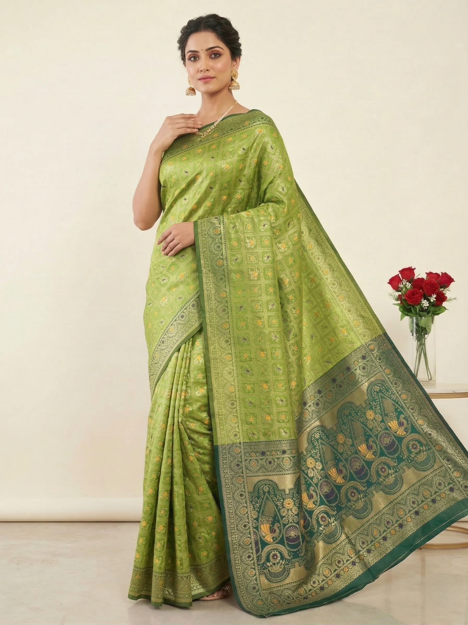 Beautiful Jaquard Saree For Women - Green