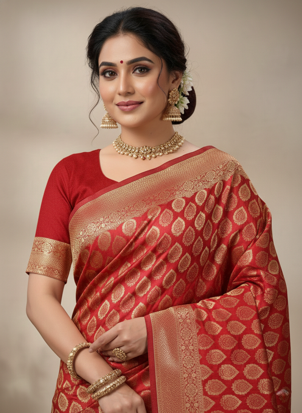 Beautiful Jaquard Saree For Women - Red