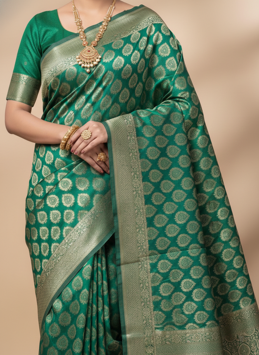 Beautiful Jaquard Saree For Women - Green