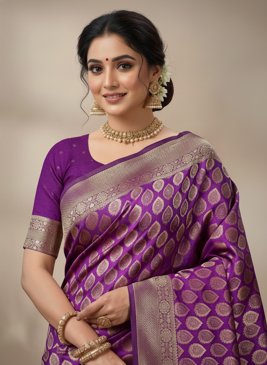 Beautiful Jaquard Saree For Women - Indigo