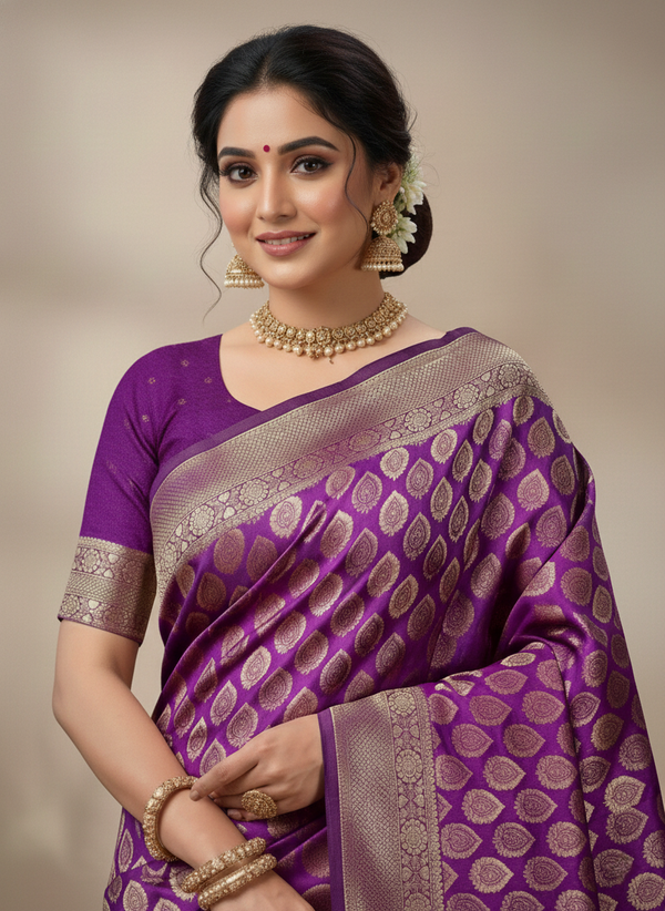 Beautiful Jaquard Saree For Women - Indigo