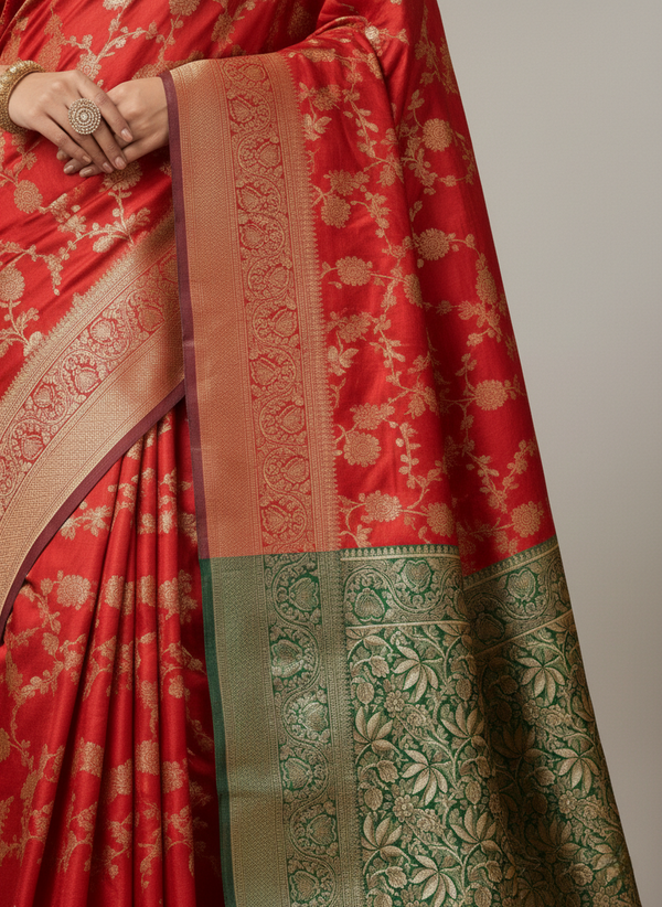 Beautiful Jaquard Saree For Women - Red