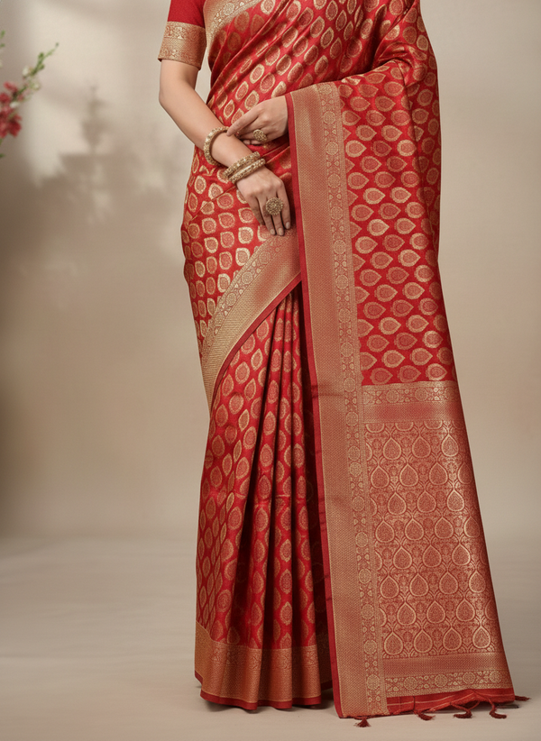 Beautiful Jaquard Saree For Women - Red