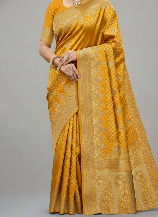 Beautiful Jaquard Saree For Women - Mustard