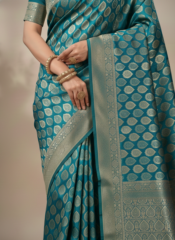 Beautiful Jaquard Saree For Women - Rama