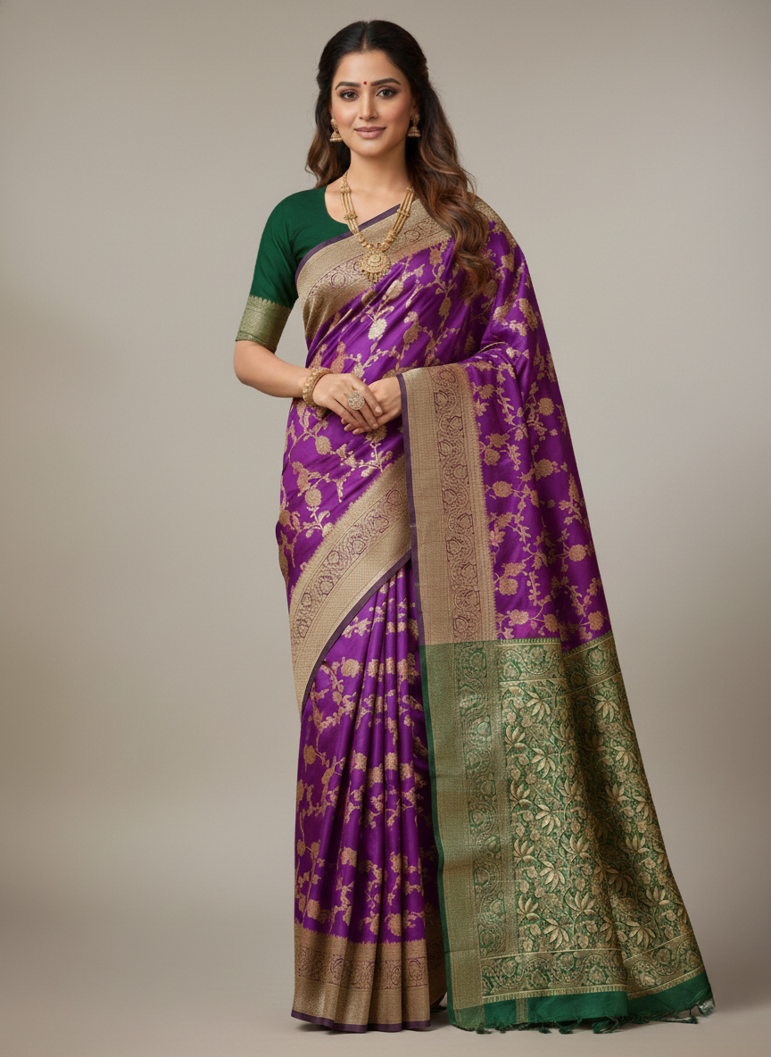 Beautiful Jaquard Saree For Women - Indigo