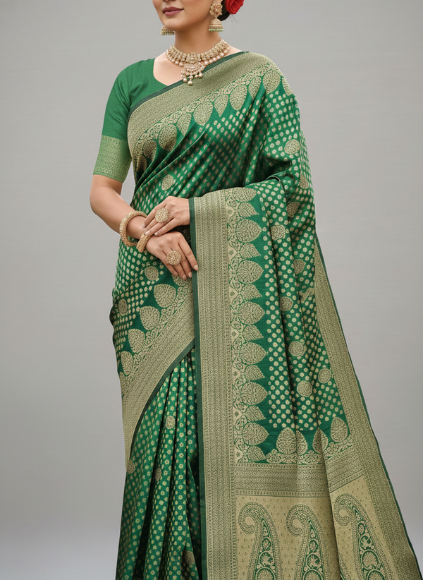 Beautiful Jaquard Saree For Women - Green