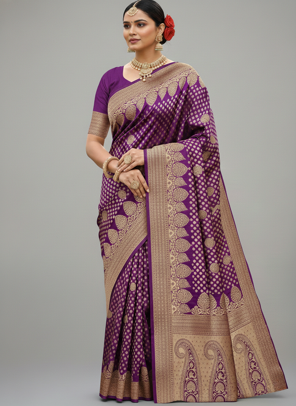 Beautiful Jaquard Saree For Women - Indigo