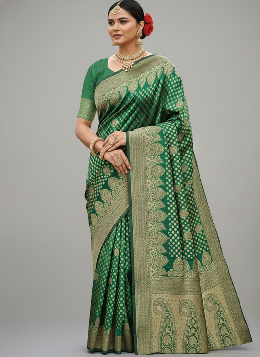 Beautiful Jaquard Saree For Women - Green