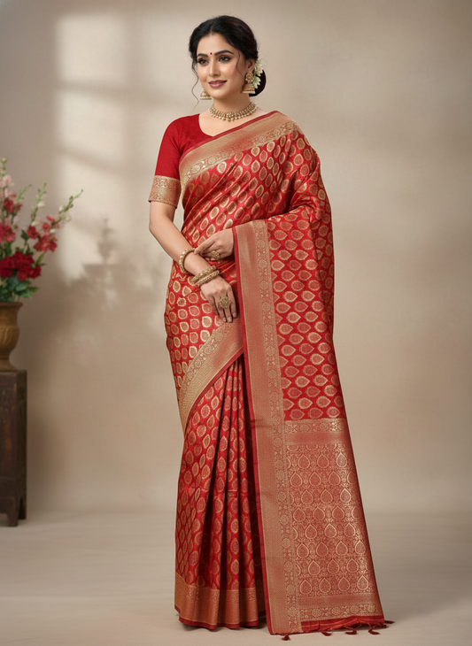 Beautiful Jaquard Saree For Women - Red