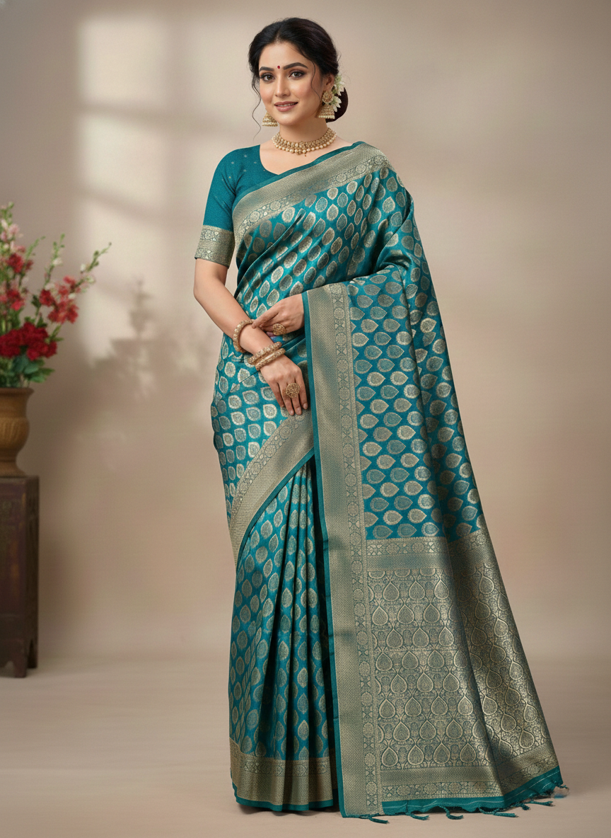Beautiful Jaquard Saree For Women - Rama