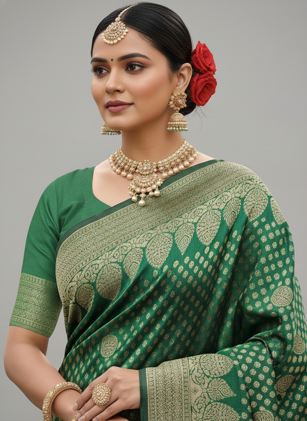 Beautiful Jaquard Saree For Women - Green