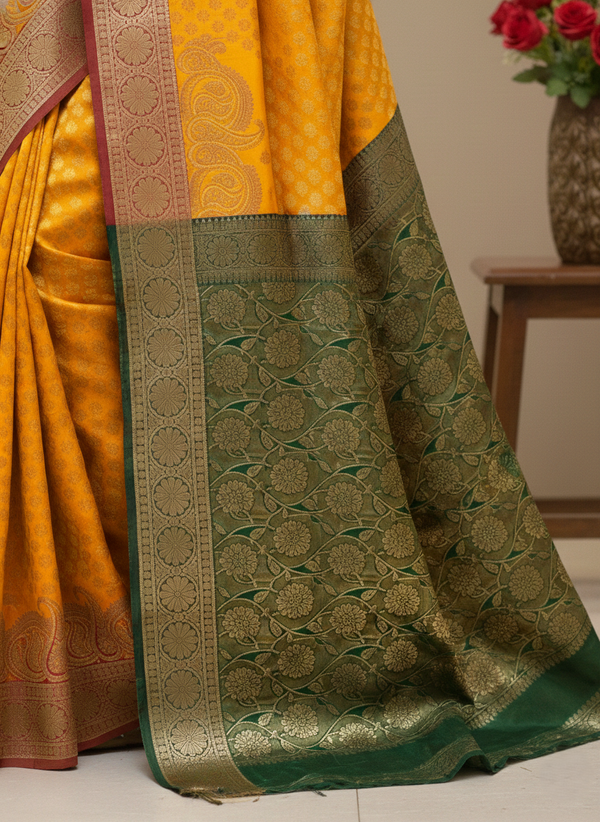 Beautiful Jaquard Saree For Women - Mustard