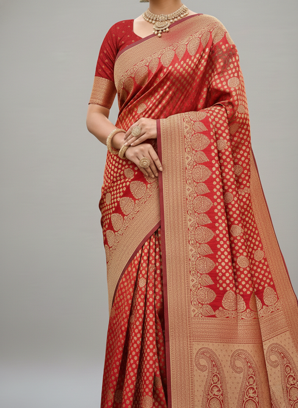 Beautiful Jaquard Saree For Women - Red