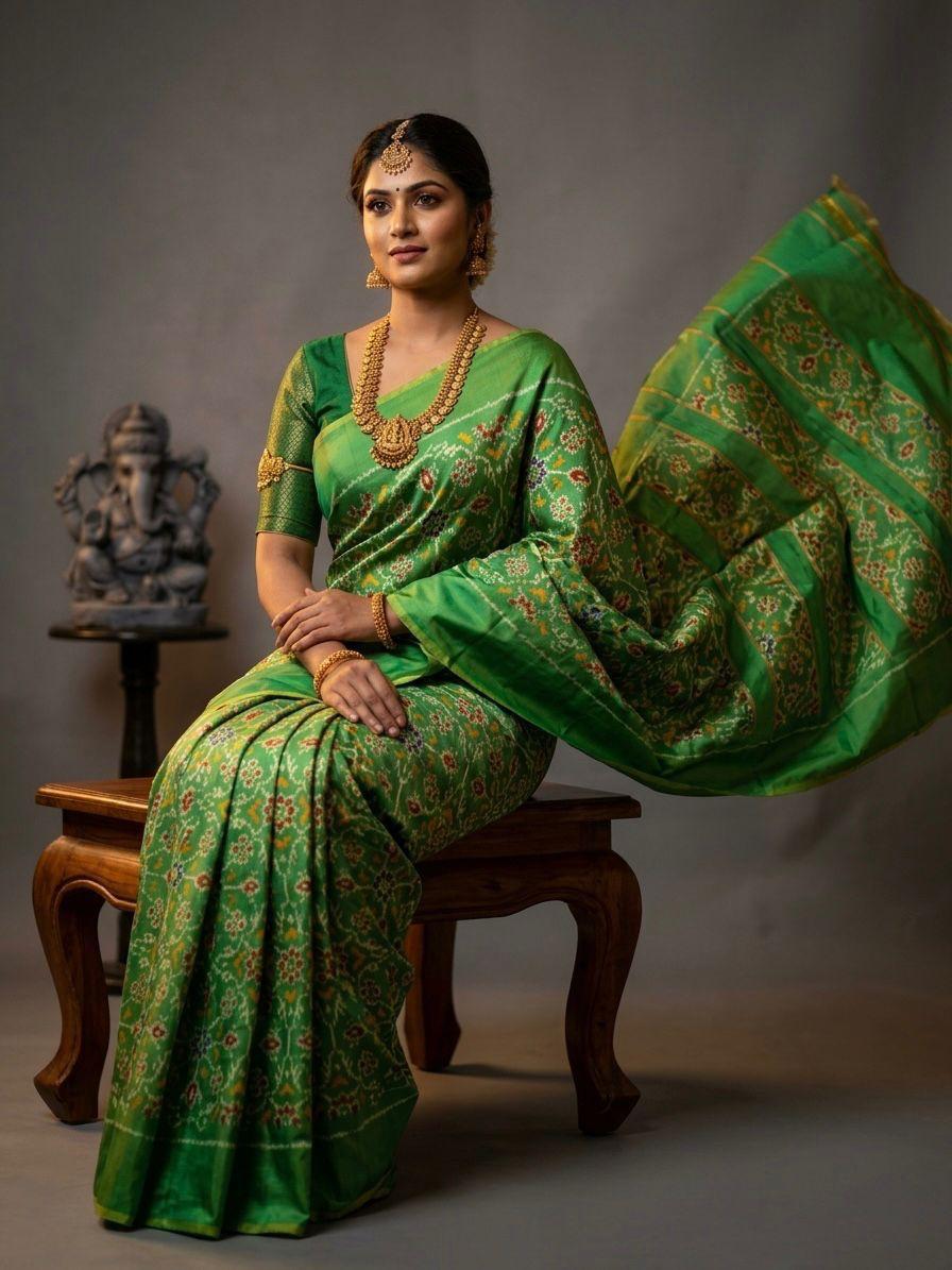 Green Barista Soft Silks Saree with Rich Woven Designer Pattern | Premium Collection