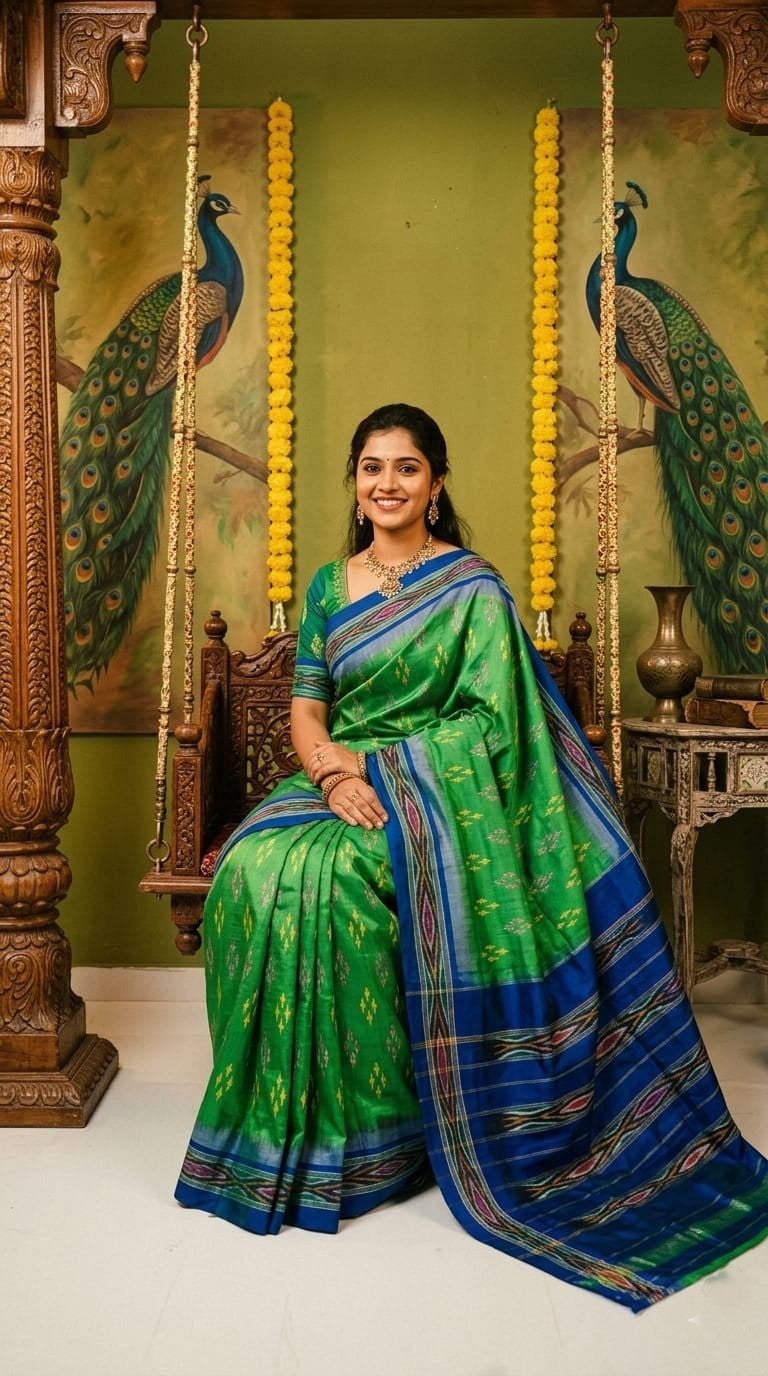 Green Barista Soft Silks Saree with Royal Blue Rich Woven Pallu | Premium Collection