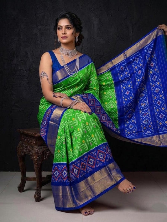 Green Blue Contrast Border Handloom Kotha Silk Saree | Premium Collection