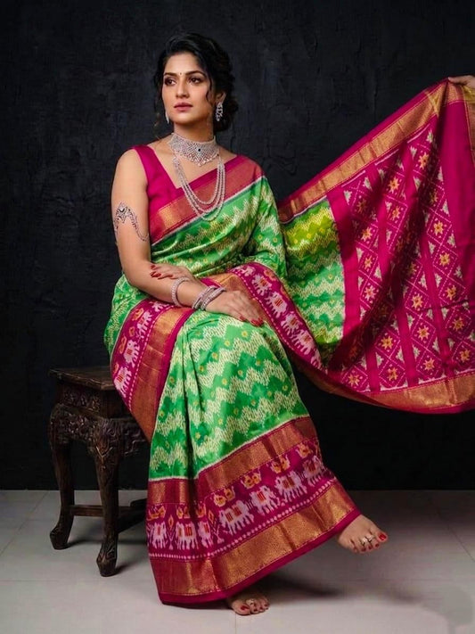 Green Pink Bridal Weaving Handloom Kotha Silk Saree | Premium Collection