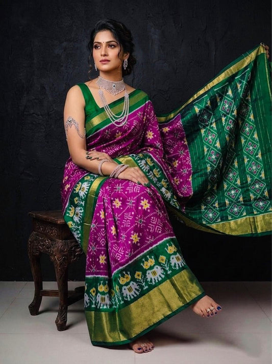 Green Pink Traditional Handloom Kotha Silk Saree | Premium Collection