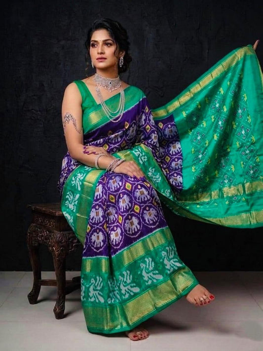 Green Purple Traditional Zari Handloom Kotha Silk Saree | Premium Collection