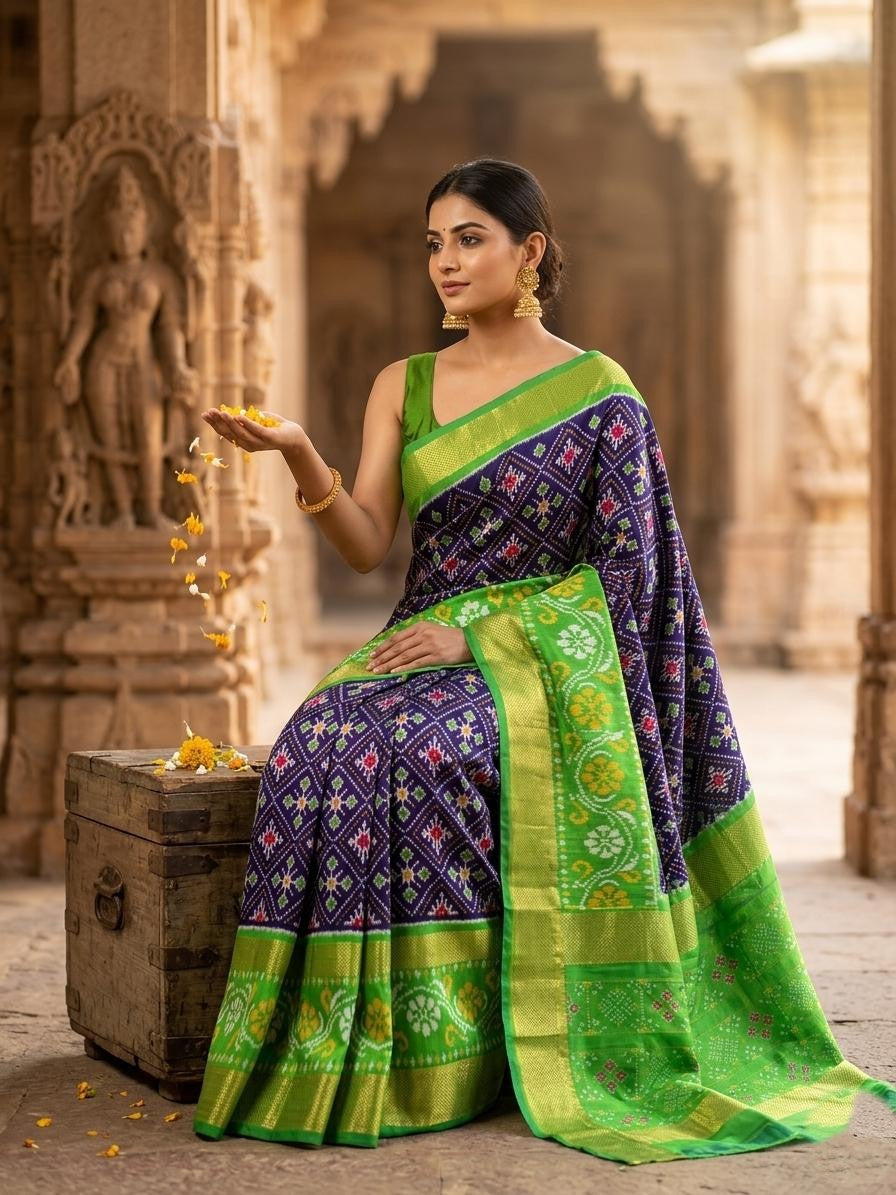 Green and Purple Bentex Handloom Silk Saree with Traditional Rich Weaving | Premium Collection