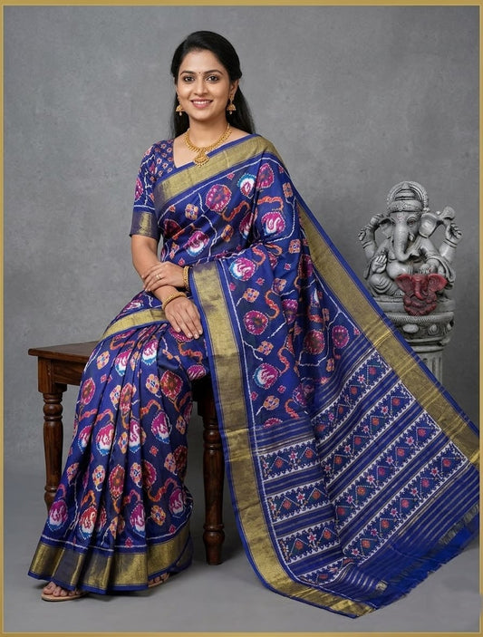 Navy Blue Floral Weaving Handloom Kotha Silk Saree | Premium Collection