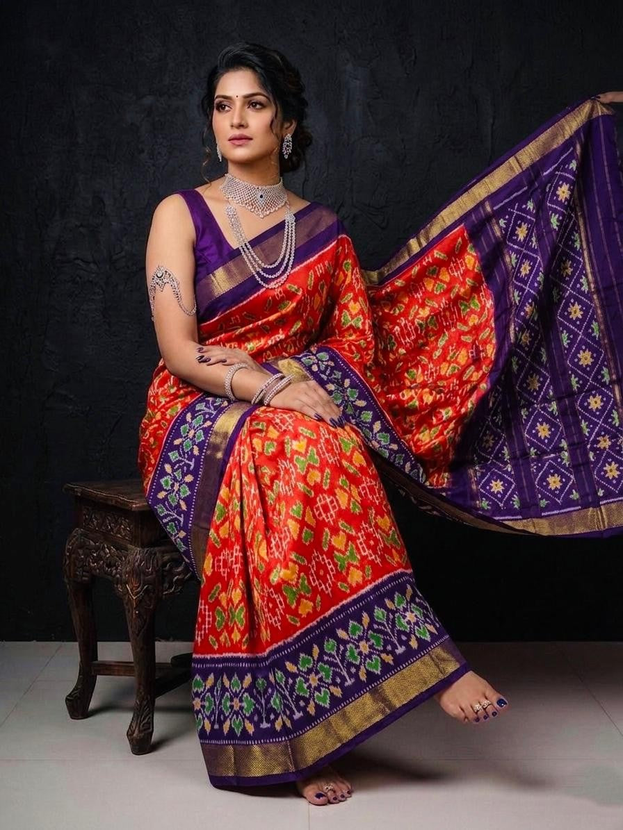 Orange Purple Designer Wedding Handloom Kotha Silk Saree | Premium Collection