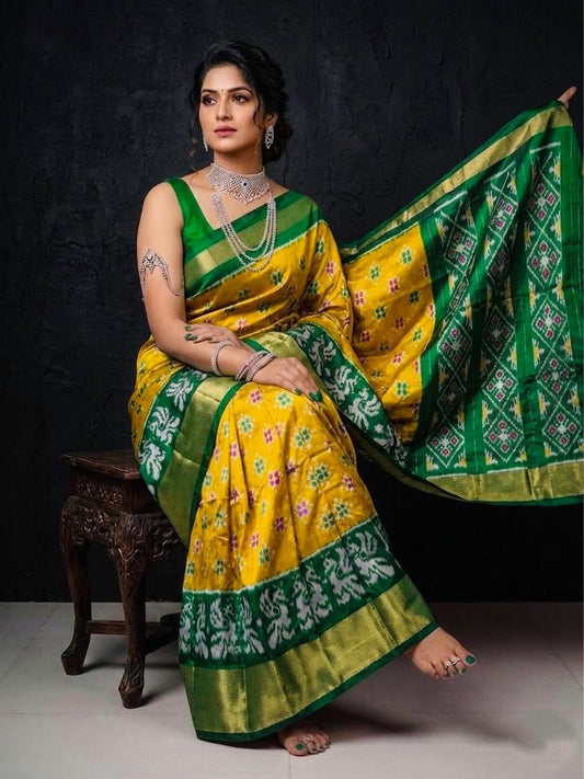 Yellow Green Festive Rich Pallu Handloom Kotha Silk Saree | Premium Collection