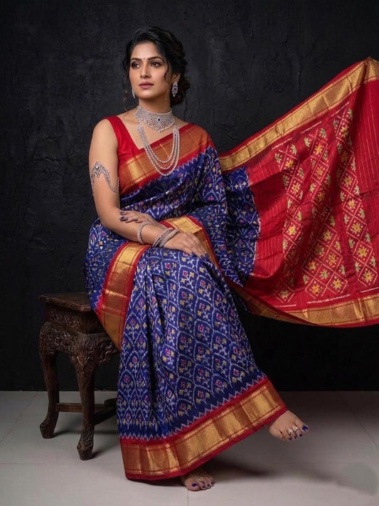 Blue Red Traditional Wedding Handloom Kotha Silk Saree | Premium Collection
