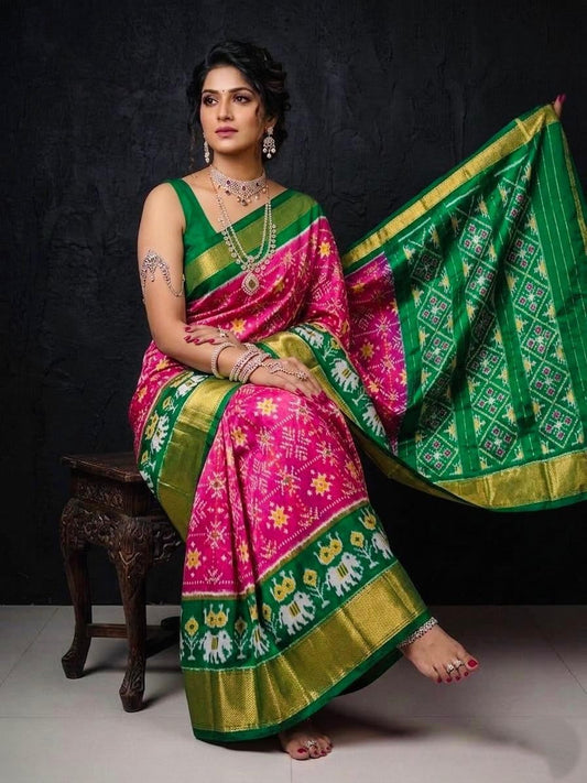 Pink Green Luxury Handloom Kotha Silk Saree | Premium Collection