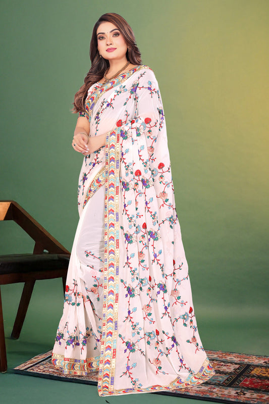 Georgette Kashmiri Embroidery Saree