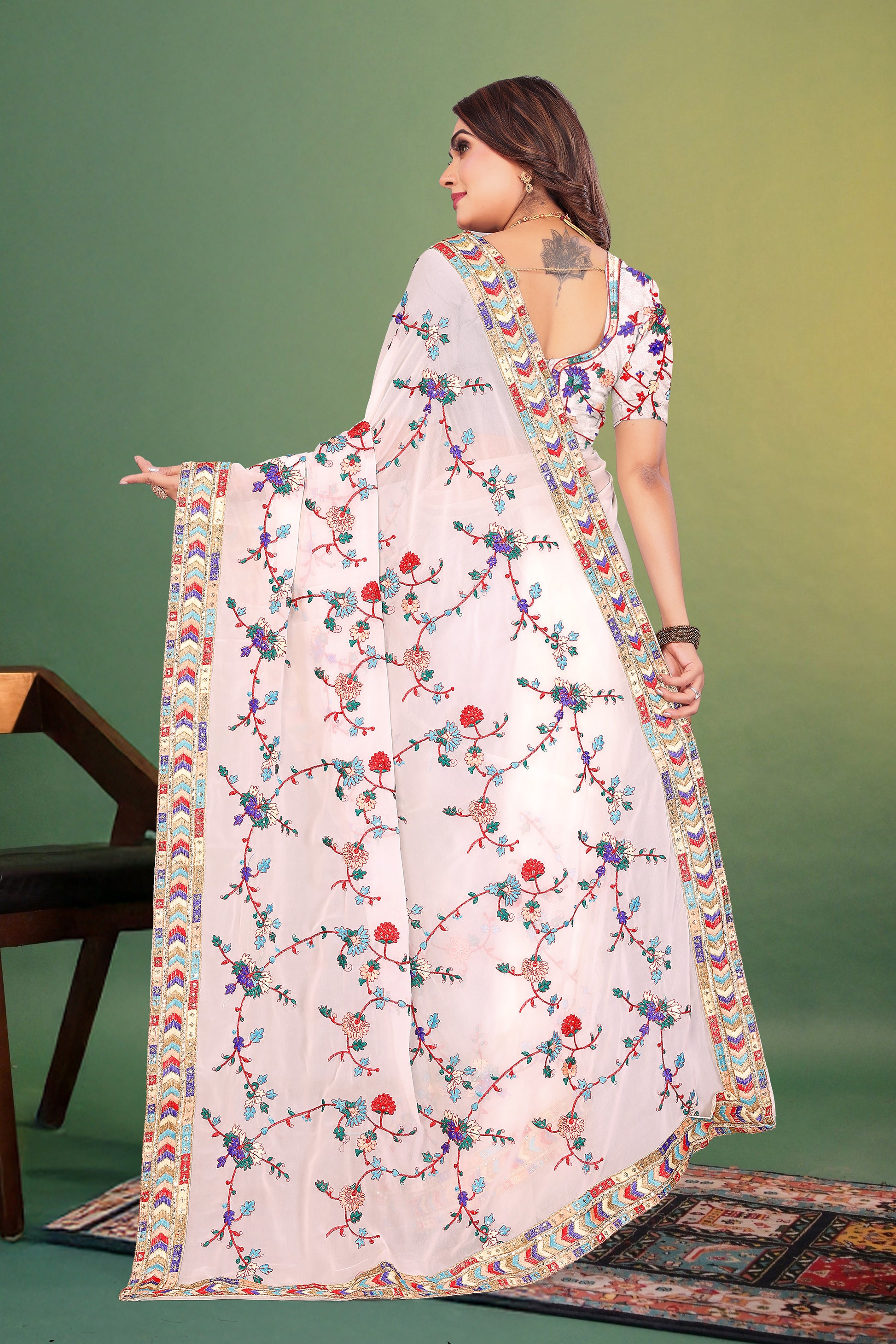 Georgette Kashmiri Embroidery Saree