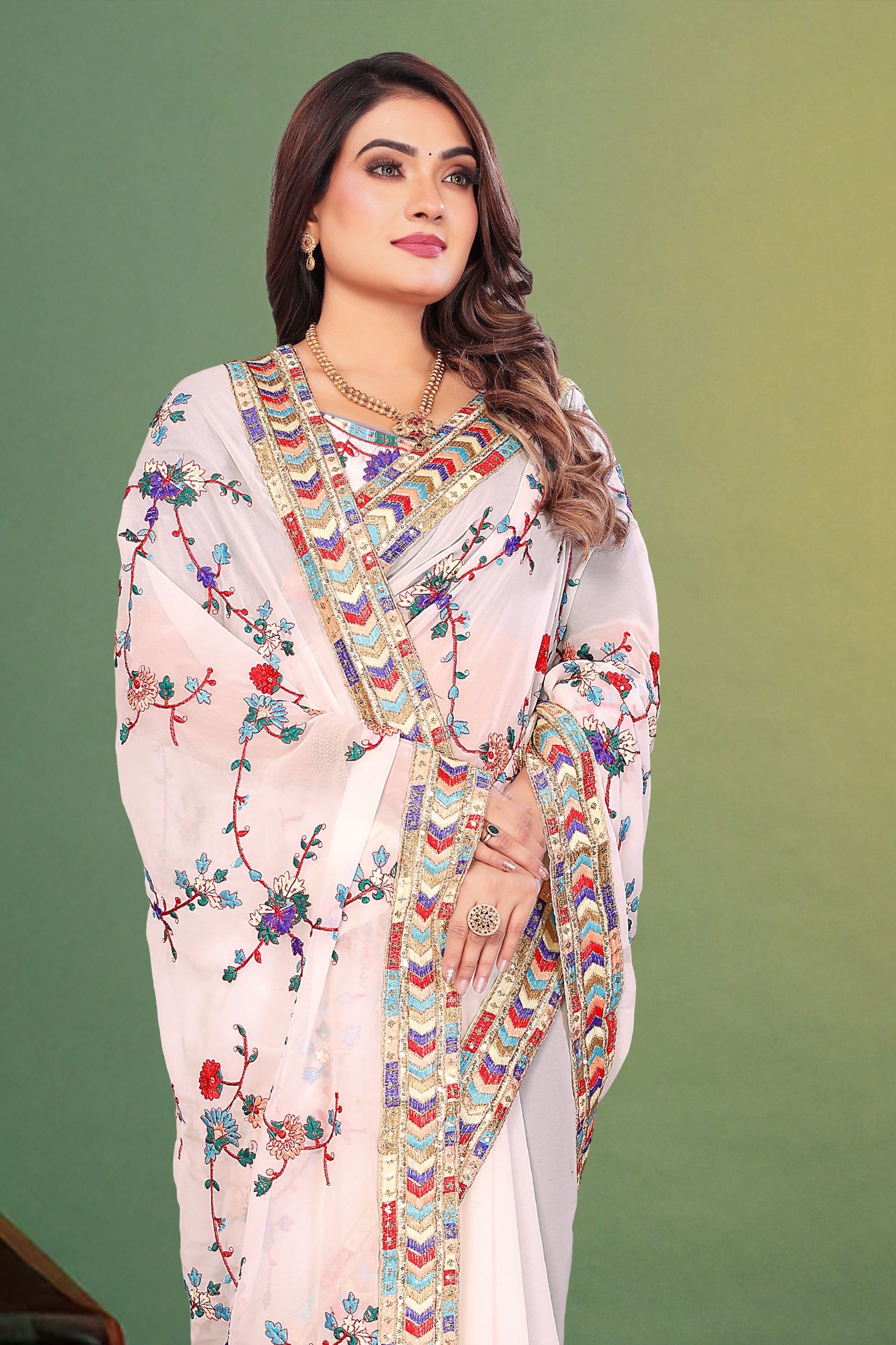 Georgette Kashmiri Embroidery Saree