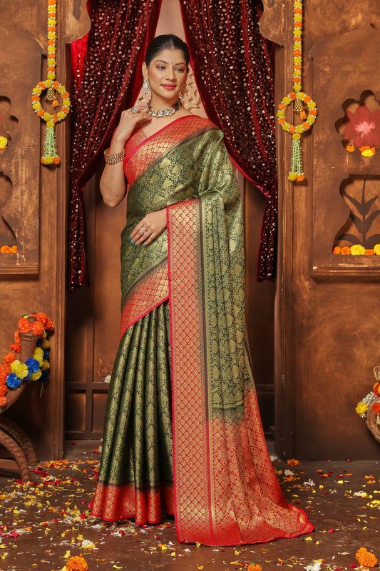 Traditional Indian Zari Work Silk Saree In Brocade Weave | Premium Collection