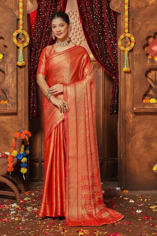 Exclusive Designer Brocade Saree With Wedding Zari Embellishments | Premium Collection