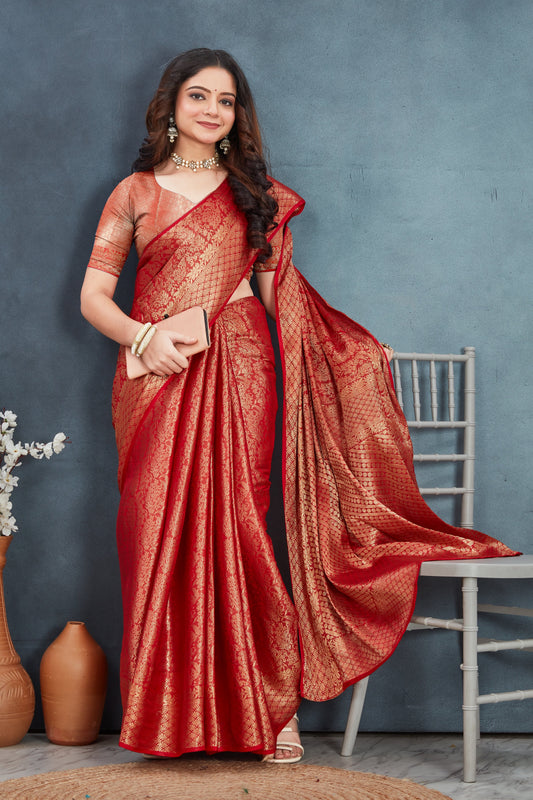 Exquisite Red Mysore Silk Saree Heavy Brocade Weaving And Designer Look | Premium Collection