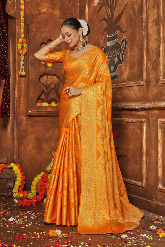 Artistic Banarasi Silk Saree With Traditional Brocade And Zari Weave | Premium Collection