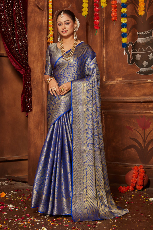 Mysore Brocade Silk Wedding Saree With Banarasi Weave And Unstitched Blouse | Premium Collection
