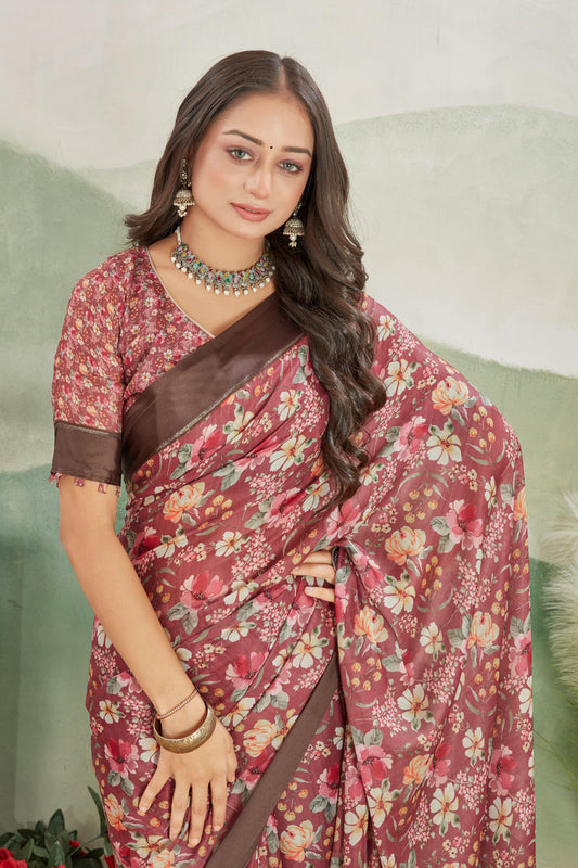 Art Inspired Kalamkari Printed Saree In Rose Gold Pure Mysore Silk Fabric | Premium Collection