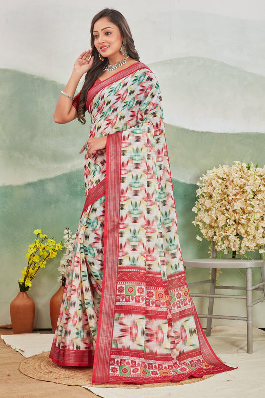 Pink Daily Linen Saree Soft Pure Fabric With Printed Details | Premium Collection