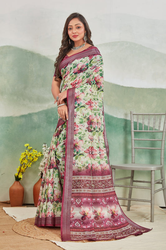 Versatile Traditional Wear Linen Soft Silk Saree With Designer Digital Prints | Premium Collection