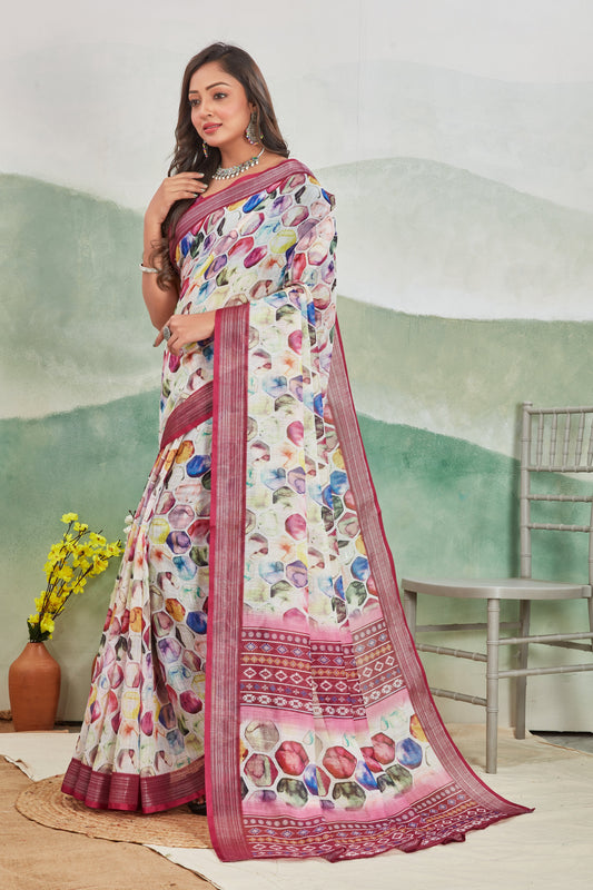 Everyday Elegance Digital Printed Saree In Soft Linen Silk Blend | Premium Collection