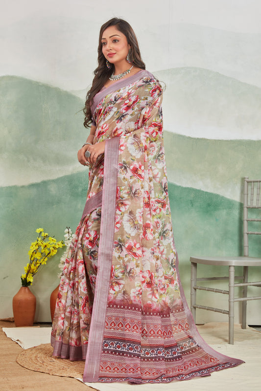 Ethnic Digital Printed Soft Silk Linen Saree Lightweight And Graceful | Premium Collection