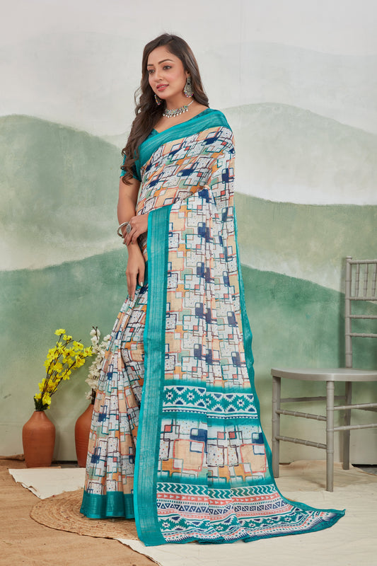 Smooth Linen Silk Saree With Modern Digital Prints Traditional Feel | Premium Collection